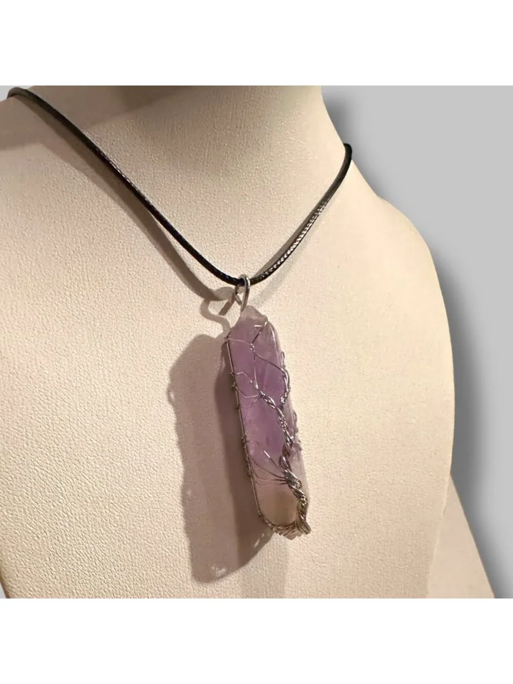 Amethyst Crystal Point Necklace - Tree of Life Wire Wrapped Pendant - 3rd Eye Ch